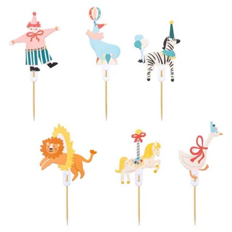 Picks sagomati Clown e Animali da Circo 6pz Circo "Circus Party"