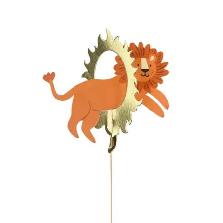 Cake Topper di Carta 16cm Leone che Salta nel Fuoco Circo "Circus Party"