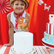 Cake Topper di Carta 16cm Leone che Salta nel Fuoco Circo "Circus Party"