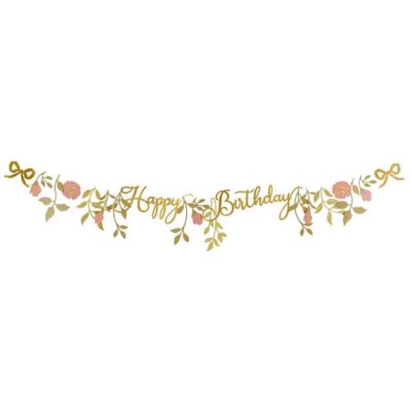 Festone Happy Birthday Oro con Fiorellini 1,3mt Festoni Buon Compleanno
