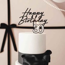 Cake Topper di Plastica 18cm Happy Birthday Nero "Elegant Milestone" Elegant Milestone Birthday