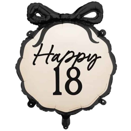 Palloncino in Foil 22" Happy 18 con Fiocco Nero "Elegant Milestone" Elegant Milestone Birthday