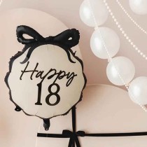 Palloncino in Foil 22" Happy 18 con Fiocco Nero "Elegant Milestone" Elegant Milestone Birthday