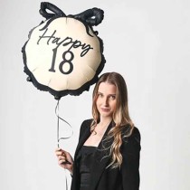 Palloncino in Foil 22" Happy 18 con Fiocco Nero "Elegant Milestone" Elegant Milestone Birthday