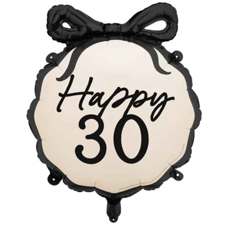 Palloncino in Foil 22" Happy 30 con Fiocco Nero "Elegant Milestone" Elegant Milestone Birthday