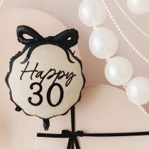 Palloncino in Foil 22" Happy 30 con Fiocco Nero "Elegant Milestone" Elegant Milestone Birthday