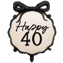 Palloncino in Foil 22" Happy 40 con Fiocco Nero "Elegant Milestone" Elegant Milestone Birthday