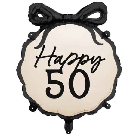 Palloncino in Foil 22" Happy 50 con Fiocco Nero "Elegant Milestone" Elegant Milestone Birthday