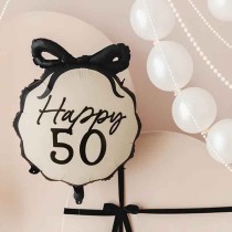 Palloncino in Foil 22" Happy 50 con Fiocco Nero "Elegant Milestone" Elegant Milestone Birthday