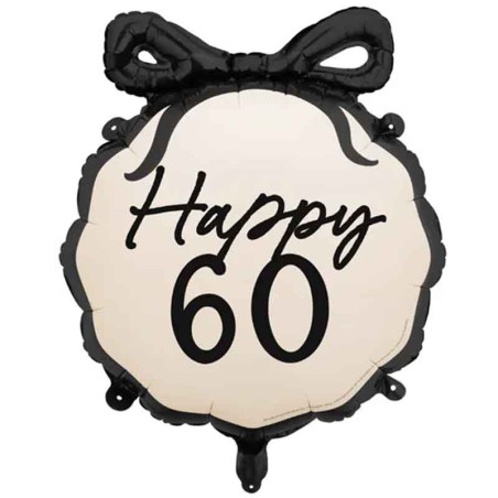 Palloncino in Foil 22" Happy 60 con Fiocco Nero "Elegant Milestone" Elegant Milestone Birthday