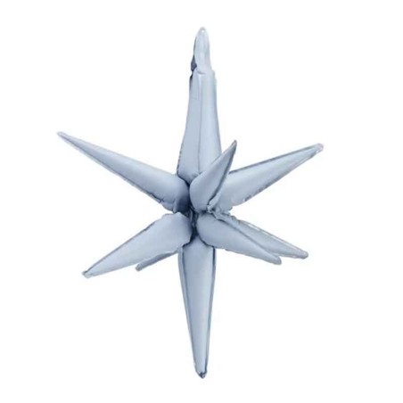Palloncino in Foil 24" Stella a 12 Punte Celeste Nuvola Satinato 3D "Star" Stelle 3D