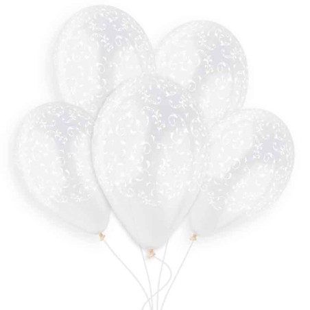 Palloncino in Lattice 13" GS120 Trasparente con Stampa Filigree Bianco 50pz Gemar "Wedding/Anniversary"