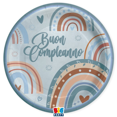 Piatto di Carta 24cm Buon Compleanno "Boho Celeste" 8pz Buon Compleanno Boho Celeste