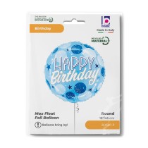 Palloncino in Foil 18" Happy Birthday Confetti Celeste "Blue Sparkle Dots" Happy Birthday Grabo