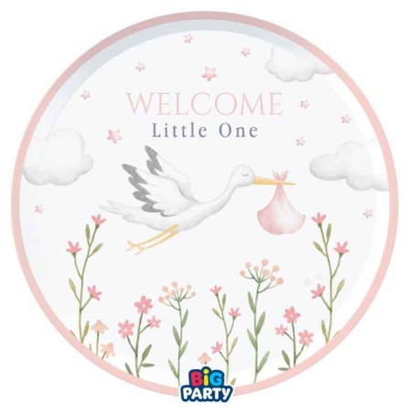 Piatto di Carta 24cm Cicogna Rosa "Welcome Little One Pink" 6pz Welcome Little One Pink