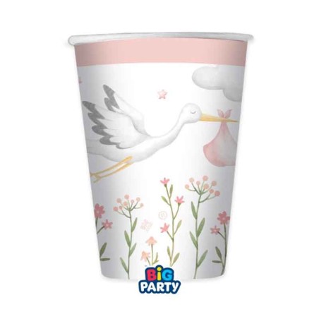 Bicchiere di Carta 250ml Cicogna Rosa "Welcome Little One Pink" 6pz Welcome Little One Pink