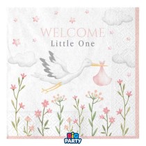 Tovagliolo di Carta 33x33cm Cicogna Rosa "Welcome Little One Pink" 16pz Welcome Little One Pink