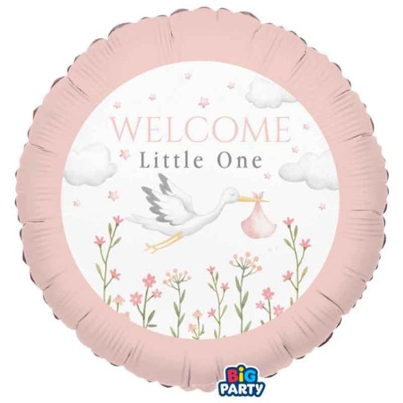 Palloncino in Foil 18" Cicogna Rosa "Welcome Little One Pink" Welcome Little One Pink