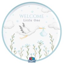 Piatto di Carta 24cm Cicogna Celeste "Welcome Little One Blue" 6pz Welcome Little One Blue
