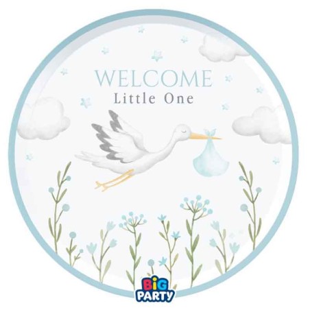 Piatto di Carta 24cm Cicogna Celeste "Welcome Little One Blue" 6pz Welcome Little One Blue