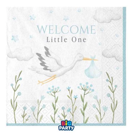 Tovagliolo di Carta 33x33cm Cicogna Celeste "Welcome Little One Blue" 16pz Welcome Little One Blue