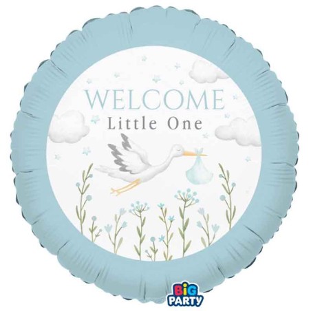 Palloncino in Foil 18" Cicogna Celeste "Welcome Little One Blue" Welcome Little One Blue