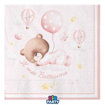 Tovagliolo di Carta 33x33cm Battesimo Orsetto Rosa "Baby Bear" 16pz Battesimo Baby Bear Rosa