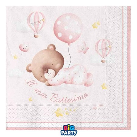 Tovagliolo di Carta 33x33cm Battesimo Orsetto Rosa "Baby Bear" 16pz Battesimo Baby Bear Rosa