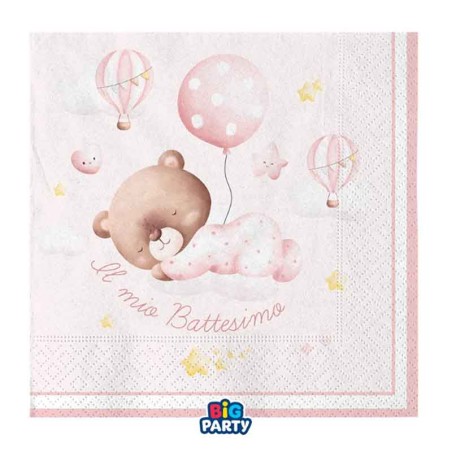 Tovagliolino di Carta 25x25cm Battesimo Orsetto Rosa "Baby Bear" 16pz Battesimo Baby Bear Rosa