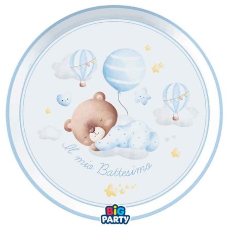Piatto di Carta 24cm Battesimo Orsetto Celeste "Baby Bear" 6pz Battesimo Baby Bear Celeste