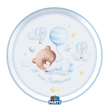 Piatto di Carta 18cm Battesimo Orsetto Celeste "Baby Bear" 6pz Battesimo Baby Bear Celeste