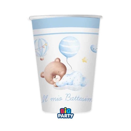 Bicchiere di Carta 250ml Battesimo Orsetto Celeste "Baby Bear" 6pz Battesimo Baby Bear Celeste