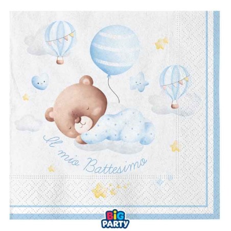 Tovagliolo di Carta 33x33cm Battesimo Orsetto Celeste "Baby Bear" 16pz Battesimo Baby Bear Celeste
