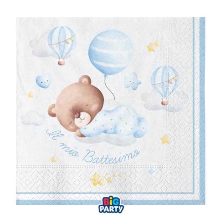 Tovagliolino di Carta 25x25cm Battesimo Orsetto Celeste "Baby Bear" 16pz Battesimo Baby Bear Celeste