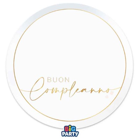 Piatto di Carta 24cm Buon Compleanno "White & Gold" 6pz Buon Compleanno White & Gold