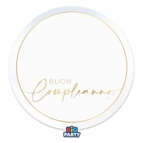 Piatto di Carta 18cm Buon Compleanno "White & Gold" 6pz Buon Compleanno White & Gold