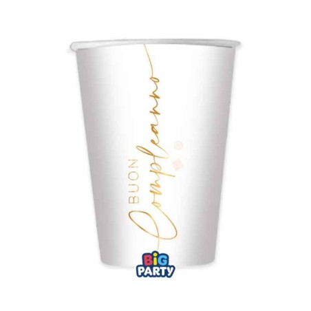 Bicchiere di Carta 250ml Buon Compleanno "White & Gold" 6pz Buon Compleanno White & Gold