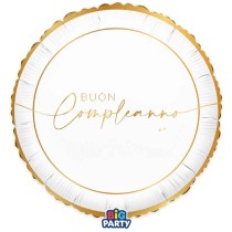 Palloncino in Foil 18" Buon Compleanno "White & Gold" Buon Compleanno White & Gold