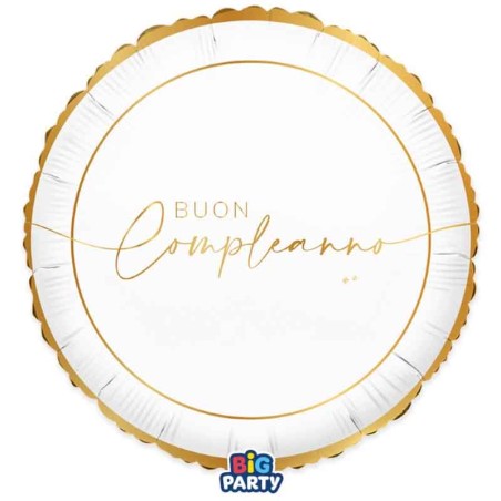 Palloncino in Foil 18" Buon Compleanno "White & Gold" Buon Compleanno White & Gold