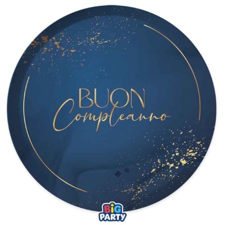 Piatto di Carta 24cm Buon Compleanno "Blue Navy" 6pz Buon Compleanno Blue Navy