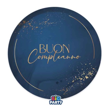 Piatto di Carta 18cm Buon Compleanno "Blue Navy" 6pz Buon Compleanno Blue Navy