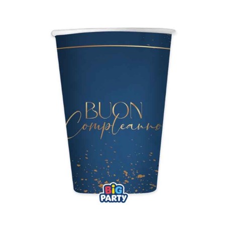 Bicchiere di Carta 250ml Buon Compleanno "Blue Navy" 6pz Buon Compleanno Blue Navy