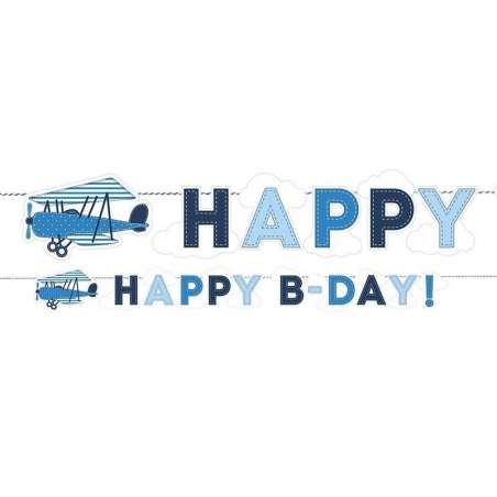 Festone Happy Birthday "Little Plane" Aeroplano Arcobaleno e Nuvole "Happy Rainbow"