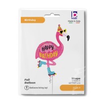Palloncino in Foil 52" Super Shape Happy Birthday sagomato Fenicottero Happy Birthday Grabo