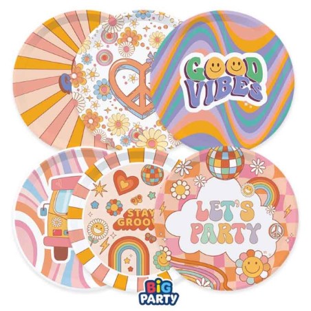 Piatto di Carta 18cm Assortito Hippie "Groovy Party" 6pz Festa Tema Hippie