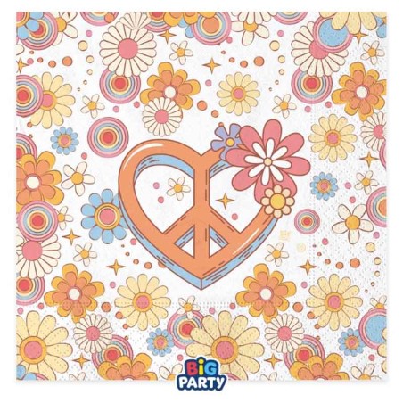Tovagliolo di Carta 33x33cm Hippie "Groovy Party" 16pz Festa Tema Hippie