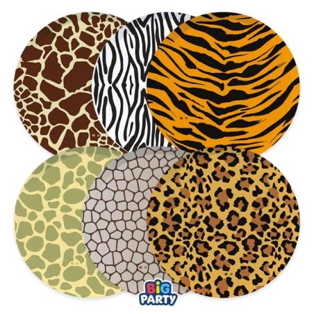 Piatto di Carta 24cm Assortito Animalier 6pz Animal Print "Safari"