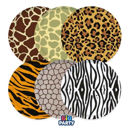Piatto di Carta 18cm Assortito Animalier 6pz Animal Print "Safari"