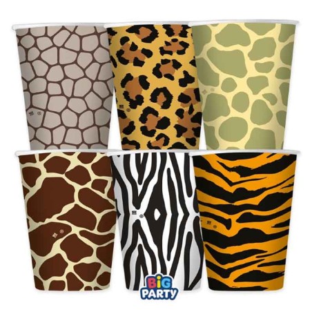Bicchiere di Carta 250ml Assortito Animalier 6pz Animal Print "Safari"