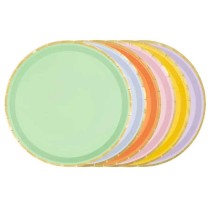 Piatto di Carta 21cm Assortito Colori Pastello e Oro 6pz Festa Tema Macaron